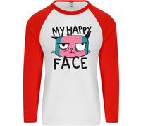 Gatto My Happy Viso Divertente Grumpy Uomo L/S Baseball T-Shirt