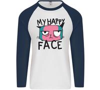 Gatto My Happy Viso Divertente Grumpy Uomo L/S Baseball T-Shirt