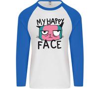 Gatto My Happy Viso Divertente Grumpy Uomo L/S Baseball T-Shirt