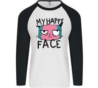Gatto My Happy Viso Divertente Grumpy Uomo L/S Baseball T-Shirt