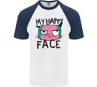 Gatto My Happy Viso Divertente Grumpy Uomo S/S Baseball T-Shirt