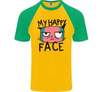 Gatto My Happy Viso Divertente Grumpy Uomo S/S Baseball T-Shirt