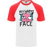 Gatto My Happy Viso Divertente Grumpy Uomo S/S Baseball T-Shirt