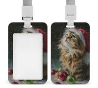 Gatto natalizio che indossa cappello di Babbo Natale porta badge identificativo clip retrattile porta carte di credito protezione nome badge targhetta per lavoro ufficio medico infermiera