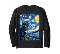 Gatto nel Buio Notte Stellata Starry Night Maglia a Manica