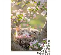 Gatto nel nido tra i fiori Puzzle Gatto che dorme 1000 Pezzi Cartone Resistente Per Ragazzi 14+, Difficile Ma Soddisfacente, Regalo Compleanno Originale 70x50cm/1000pcs