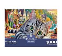Gatto nel villaggio 1000 pezzi per donne e uomini: primo piano degli occhi di gatto soriano, gioco divertente e stimolante per famiglie, idea regalo 38x26 cm/1000 pezzi