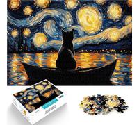 Gatto nella notte stellata Puzzle da 1000 pezzi per adolescenti Giochi educativi Decorazione della casa Regalo di compleanno, regali, arte murale 38x26cm