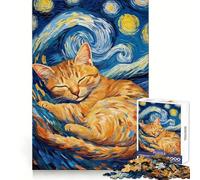 Gatto nella notte stellata Puzzle per adulti da 1000 pezzi Sfida mentale Divertimento casual Taglio preciso Regalo affettuoso (38x26cm)