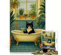 Gatto nella vasca da bagno con cocktail Puzzle da 1000 pezzi per adolescenti Potere mentale Attività rilassante Bordi uniformi (50x75cm)