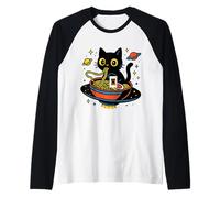 Gatto nello Spazio Mangiare Tagliatelle Astronauta Maglia con Maniche Raglan