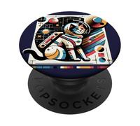 Gatto Nello Spazio Vintage Pianeti Galassia Retro Astronauta Gatto PopSockets PopGrip Adesivo
