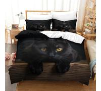 Gatto nero 3 Pezzi Copripiumino E Federa,Set Di Biancheria Da Letto Per Adulti E Ragazzi,Matrimoniale Con Modello di gattino Copripiumino Federe-prevenire L'umidit,Anallergico singolo（140x200cm）