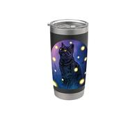 Gatto nero Amante delle lucciole Halloween Cottagecore Notte Bicchiere termico in acciaio inox doppia parete