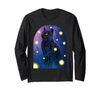 Gatto Nero Amante delle lucciole Halloween Cottagecore Notte Maglia a Manica