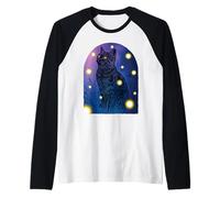 Gatto Nero Amante delle lucciole Halloween Cottagecore Notte Maglia con Maniche Raglan
