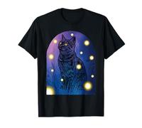 Gatto Nero Amante delle lucciole Halloween Cottagecore Notte Maglietta