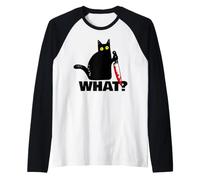 Gatto Nero Che Divertente Coltello Gatto Cosa Maglia con Maniche Raglan