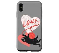 Gatto nero che gioca con il filato, cuore d'amore che lavora a maglia gatto mamma Custodia per iPhone XS Max
