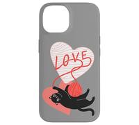Gatto nero che gioca con il filato, cuore d'amore che lavora a maglia gatto mamma Custodia per iPhone 14
