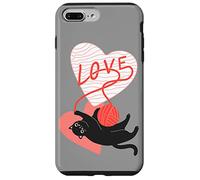 Gatto nero che gioca con il filato, cuore d'amore che lavora a maglia gatto mamma Custodia per iPhone 7 Plus/8 Plus