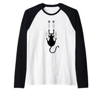 Gatto Nero Che gratta Il Muro, sagoma del Gatto del Fumetto Maglia con Maniche Raglan