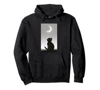 Gatto Nero Che Guarda la Luna Crescente Minimalista Notte Cielo Arte Felpa con Cappuccio
