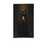 Gatto nero che indossa un mantello con candela e bandierine per la casa del cortile, 9 x 1,5 m, striscione di auguri con occhielli per interni ed esterni, decorazioni per la casa