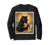 Gatto Nero Che Legge Il diario di Jack o Lanterna Maglia a Manica