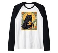 Gatto Nero Che Legge Il diario di Jack o Lanterna Maglia con Maniche Raglan