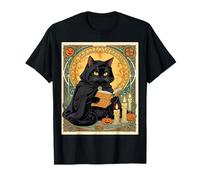 Gatto Nero Che Legge Il diario di Jack o Lanterna Maglietta