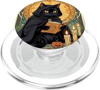 Gatto nero che legge il diario di Jack o lanterna PopSockets PopGrip per MagSafe
