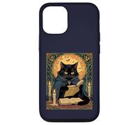 Gatto nero che legge un libro di incantesimi del solstizio Custodia per iPhone 12/12 Pro