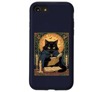 Gatto nero che legge un libro di incantesimi del solstizio Custodia per iPhone SE (2020) / 7/8