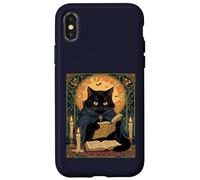 Gatto nero che legge un libro di incantesimi del solstizio Custodia per iPhone X/XS