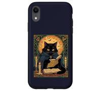 Gatto nero che legge un libro di incantesimi del solstizio Custodia per iPhone XR
