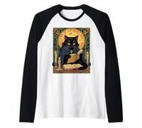 Gatto Nero Che Legge Un Libro di incantesimi del solstizio Maglia con Maniche Raglan
