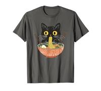 Gatto nero che mangia ramen giapponese Kawaii Dreamy Cat Art Maglietta
