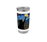 Gatto nero che raggiunge la luna notte stellata Van Gogh Art Cat Lover Bicchiere termico in acciaio inox doppia parete