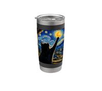 Gatto nero che raggiunge la luna notte stellata Van Gogh Art Cat Lover Bicchiere termico in acciaio inox doppia parete