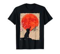 Gatto Nero Che raggiunge la Luna Rossa Arte Giapponese Uomini Donne Bambini Maglietta
