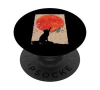 Gatto nero che raggiunge la luna rossa Arte giapponese Uomini Donne Bambini PopSockets PopGrip Adesivo