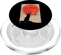 Gatto nero che raggiunge la luna rossa Arte giapponese Uomini Donne Bambini PopSockets PopGrip per MagSafe