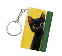 Gatto nero che sbircia fuori dalla parete verde acrilico portachiavi moda portachiavi auto catene acriliche tag per uomo donna