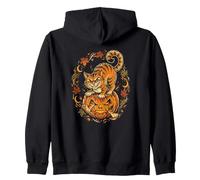 Gatto Nero Che scoppia da Jack O Lanterna Halloween Felpa con Cappuccio