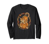 Gatto Nero Che scoppia da Jack O Lanterna Halloween Maglia a Manica