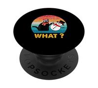 gatto nero che spinge pupazzo di neve camicia retrò vintage divertente gatto cosa PopSockets PopGrip Adesivo