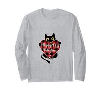 Gatto Nero Che Tiene Plaid Cuore Grafico Maglia a Manica