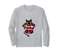 Gatto Nero Che Tiene Plaid Cuore Grafico Maglia a Manica