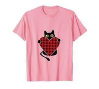 Gatto Nero Che Tiene Plaid Cuore Grafico Maglietta